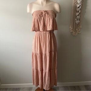 American Eagle Strapless Floral Tiered Midi Dress Cottagecore Prairie Size Large